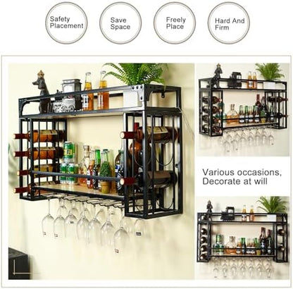 🍷 Wall Wine Glass Rack 🏠 | Adjustable Stemware Holder ✨ | Kitchen Bar Storage Shelf 🍸