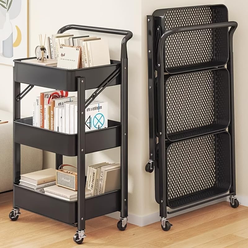 🗂️ 3-Layer Foldable Storage Rack 🏠 | Multi-Tier Organizer Shelf 📦 | Space-Saving Home Unit ⚡