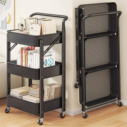 🗂️ 3-Layer Foldable Storage Rack 🏠 | Multi-Tier Organizer Shelf 📦 | Space-Saving Home Unit ⚡