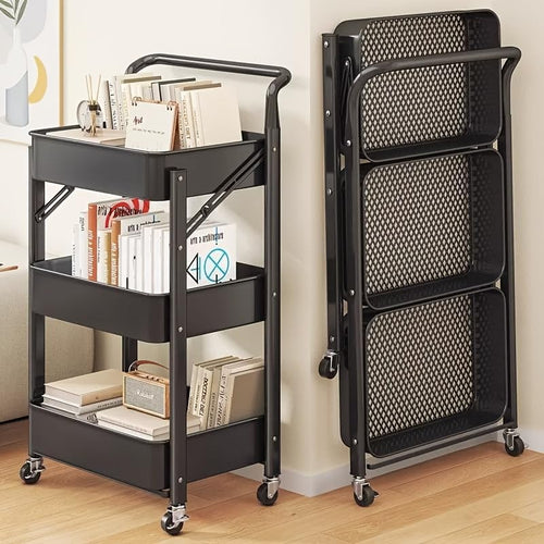 🗂️ 3-Layer Foldable Storage Rack 🏠 | Multi-Tier Organizer Shelf 📦 | Space-Saving Home Unit ⚡