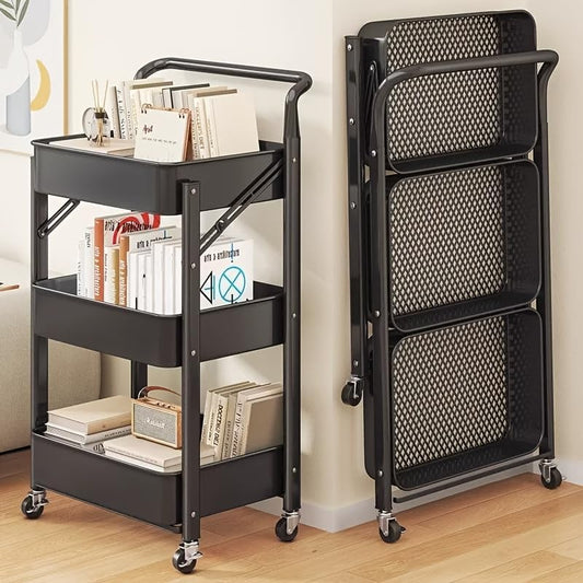 🗂️ 3-Layer Foldable Storage Rack 🏠 | Multi-Tier Organizer Shelf 📦 | Space-Saving Home Unit ⚡